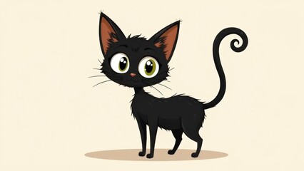 Cartoon illustration of a black cat with large