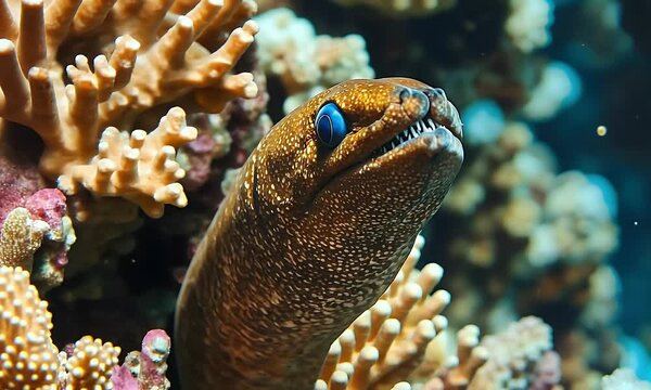 Moray Eel Close Up Marine Life Coral Reef