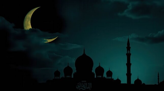 "Eid al-Fitr Celebration with Stunning Sunset & Crescent Moon"
