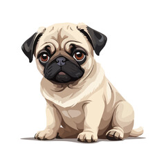Obraz premium Pug puppy sitting isolated vector illustration 