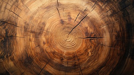 Naklejka premium Close-Up View of Textured Wooden Tree Ring Circular Pattern