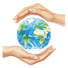 Protect the Planet – Watercolor Hands Holding Earth, Environmental Conservation Illustration