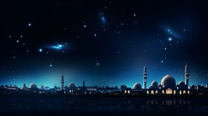 Night Sky Mosque Silhouette with Stars and Reflections