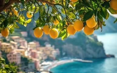 Coastal Italian lemon grove overlooking village