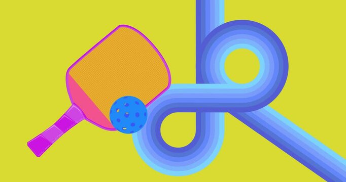 Retro 70s Background animation with Pickleball. Groovy sport 1970s art video. Minimalistic Vintage design, old-fashioned color artwork.