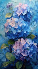 Textured Blue Hydrangea Oil Painting