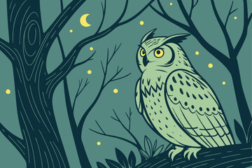 39 Mystical owl portrait, enchanted forest, glowing fireflies, magical atmosphere, twinkling fairy lights, dark teal background, golden hour lighting, detailed feathers, wide-eyed expression, nocturna