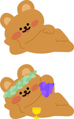 누워서 여유를 부리는 곰돌이 캐릭터