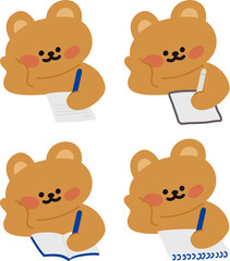 필기를 하는 곰돌이 캐릭터