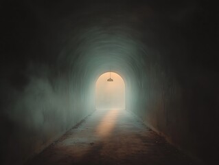 Foggy Tunnel for Light at End, Hope, Path.