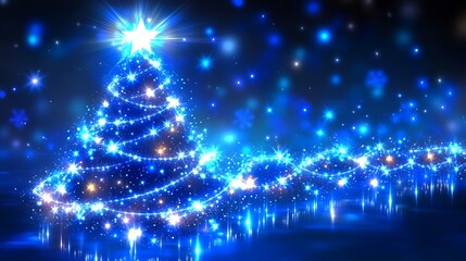 A glowing festive Christmas tree shining brightly with lights and stars
