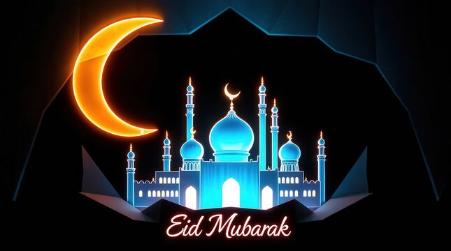 "Eid al-Fitr Celebration with Stunning Sunset & Crescent Moon"
