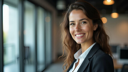 Fototapeta premium Confident Hispanic Businesswoman: Flat Headshot Portrait of a Happy Female Corporate Manager in Office - Smart Vector Illustration for Entrepreneurial Success