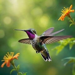 Selective focus shot of a hummingbird in flight