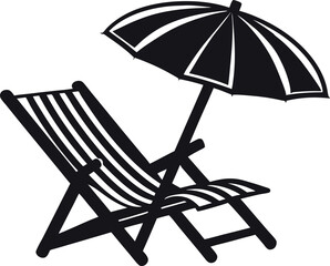 umbrella and sea bench Silhouette  vector  beach chairs and umbrella 