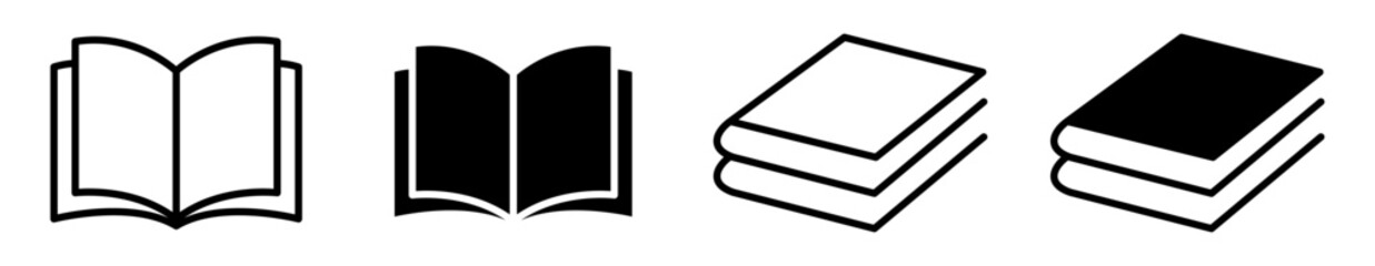 Collection of open and closed book vector icons in bold and outline styles. Perfect for educational content, publishing, libraries, school materials, and academic designs. vector, icon, symbols.