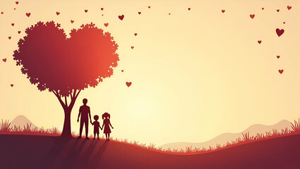 Artistic Border Frame for International Day of Families: Heart-Shaped Tree & Family Silhouettes
