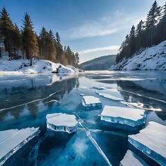 Frozen lake by snow-covered hills in Kattfjorden, Norway captured during the daytime