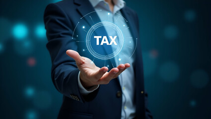 Exploring Tax Strategies for Small Businesses: A Hand Operating a Holographic Device Against an Empty Space Background for Growth Opportunities in Photo Stock Concept