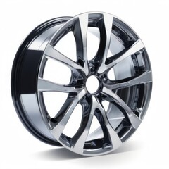 Sleek silver alloy car wheel rim with unique starlike spoke design, glossy finish, and modern aesthetic on white background.