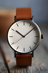 Elegant and Minimalist Wristwatch with Leather Strap