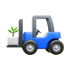 Fototapeta premium Low-carbon 3D concept. Forklift carrying a potted plant in a modern, colorful design.