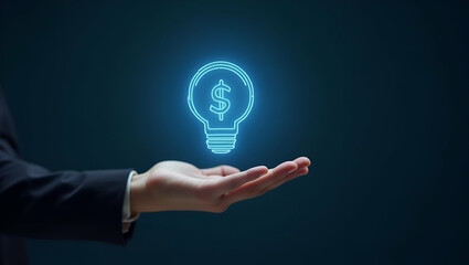 Flat Hand Showcasing Holographic Reward Management Icon: A Smart Business Approach to Risk-Reward Management in Financial Management - Vector Illustration
