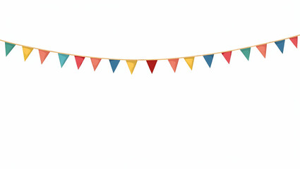 Obraz premium Flat Colorful triangular flags hanging on strings isolated against transparent background ideal for festive or decorative use. concept as Colorful triangular flags hanging on strings isolated against 