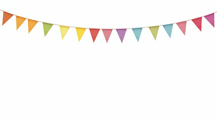 Colorful triangular flags hanging on strings isolated against transparent background ideal for festive or decorative use. concept as Colorful triangular flags hanging on strings isolated against trans