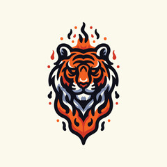 Bold and Powerful Flaming Tiger Head Vector Illustration Logo