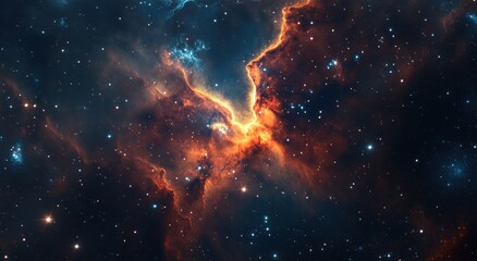 Fototapeta premium A beautiful cosmic nebula with many bright stars is depicted