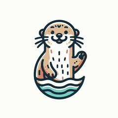 Playful Otter Relaxing in the Water Vector Mascot Logo