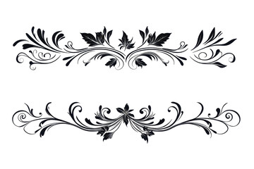 Fototapeta premium Elegant dark floral frame design swirls leaves black background, isolated on transparent background