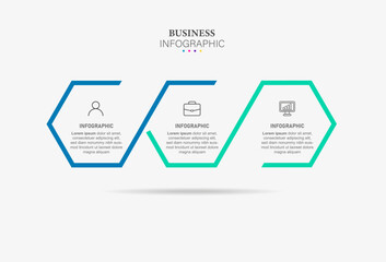 Business infographic thin line process with square template design with icons and 3 options or steps.