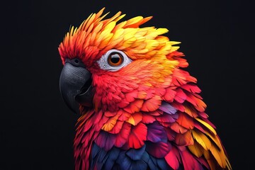 Fototapeta premium Colorful parrot portrait, dark background, vibrant plumage, wildlife photography