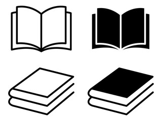 Collection of open and closed book vector icons in bold and outline styles. Perfect for educational content, publishing, libraries, school materials, and academic designs. vector, icon, symbols.