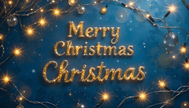 "Shimmering Holiday Lights: Gold and Silver Glow on Blue"4q