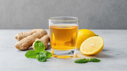 Refreshing ginger tea with lemon and mint