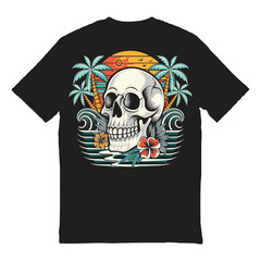 Fototapeta premium Skull summer beach t-shirt graphic design, hand drawn line with digital color