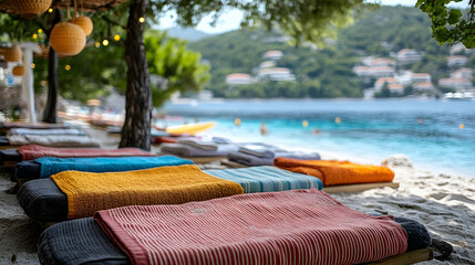 Obraz premium Beach loungers under a canopy