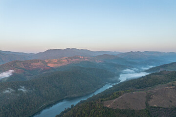 Mountain view on Doi Chang, Chiang Rai Province, northern Thailand at the beginning of the rainy season.