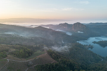 Mountain view on Doi Chang, Chiang Rai Province, northern Thailand at the beginning of the rainy season.