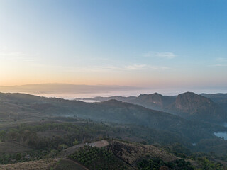 Mountain view on Doi Chang, Chiang Rai Province, northern Thailand at the beginning of the rainy season.