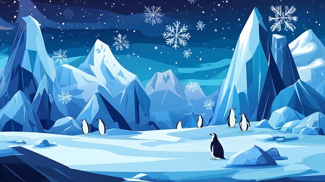 Penguins in Antarctic Snowfall.