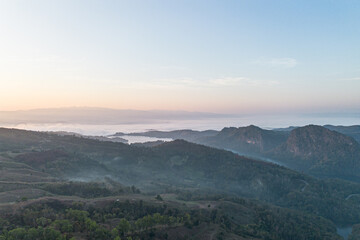 Mountain view on Doi Chang, Chiang Rai Province, northern Thailand at the beginning of the rainy season.