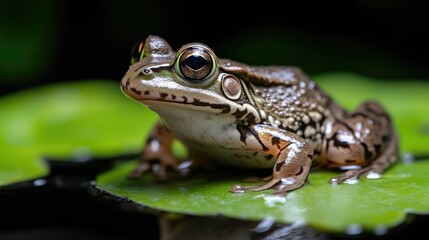 Close-up of a frog on a lily pad