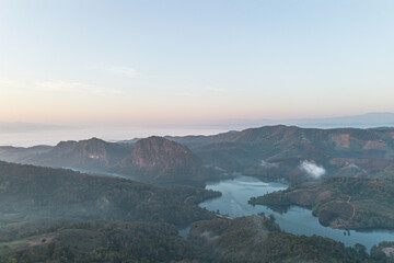 Mountain view on Doi Chang, Chiang Rai Province, northern Thailand at the beginning of the rainy season.