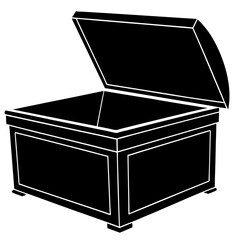 Silhouette of Toy Storage Chest with Open Lid – Black Vector Icon