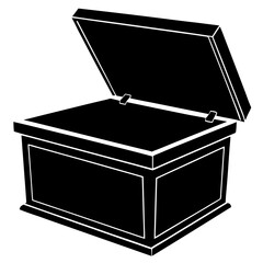 Silhouette of Toy Storage Chest with Open Lid – Black Vector Icon