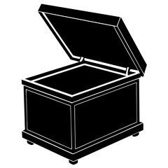Silhouette of Toy Storage Chest with Open Lid – Black Vector Icon